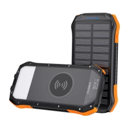 Saulės Energijos Bankas 10000 Mah Su Qi Indukciniu įkrovikliu 5w Oranžinis