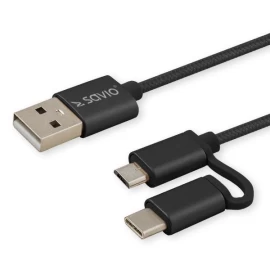 Savio CL-128 USB cable 1 m 2.0 USB A USB C/Micro-USB A Black