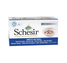 SCHESIR šlapias kačių maistas drebučiuose, tunas su jūros ešeriu, 6x50g