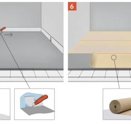 Pigi ir greitai montuojama garso izoliacinė sistema grindims (su betono perdanga) „Standart-4“ montavimo instrukcija 5-6