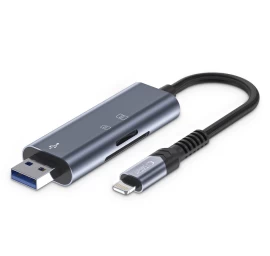 Sd / Micro Sd Atminties Kortelių Skaitytuvas Su iphone Lightning / Usb-a Jungtimi - Pilkas