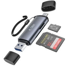 Sd / Micro Sd Atminties Kortelių Skaitytuvas Su Usb-c / Usb-a Jungtimis - Pilkas