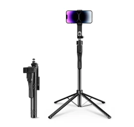 „selfie“ Lazdelė Su 1/4 Colio Tvirtinimu Telefonui Ar Fotoaparatui, Su 360° Pasukimu Ir „bluetooth“ – Juoda