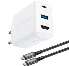 Sieninis įkroviklis 2-in-1 Su Usb-c Kabeliu + Usb-c Ir Hdmi 4k Adapteris, Baltas