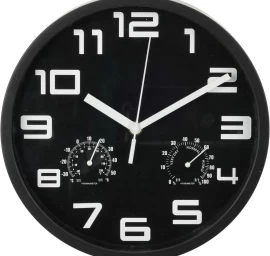 Sieninis Laikrodis 25 Cm Su Termometru, Juodas