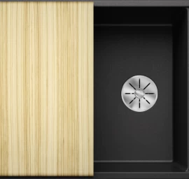 Silgranitinė plautuvė AXIA III 45 S SILG PDUR Antracitas Z.ES InFino M.AF, su medine lentele