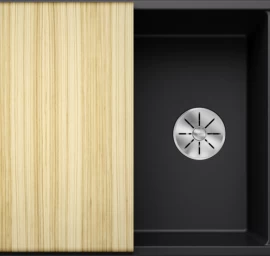 Silgranitinė plautuvė AXIA III 45 S SILG PDUR Juoda Z.ES InFino M.AF su medine lentele