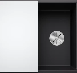 Silgranitinė plautuvė AXIA III 45 S SILG PDUR Juoda Z.GL InFino M.AF su stikline lentele