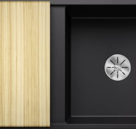 Silgranitinė plautuvė AXIA III 5 S SILG PDUR Juoda Z.ES InFino M.AF su medine lentele