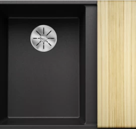 Silgranitinė plautuvė AXIA III 6 S-F LI SILG PDUR Antracitas Z.ES InFino M.AF su medine lentele ir nuvarvėjimo indu