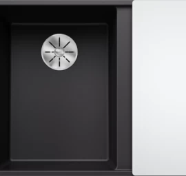 Silgranitinė plautuvė AXIA III 6 S-F LI SILG PDUR Juoda Z.GL InFino M.AF su stikline lentele ir nuvarvėjimo indu