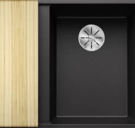 Silgranitinė plautuvė AXIA III 6 S-F RE SILG PDUR Antracitas Z.ES InFino M.AF su medine lentele ir nuvarvėjimo indu