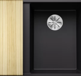Silgranitinė plautuvė AXIA III 6 S-F RE SILG PDUR Juoda Z.ES InFino M.AF su medine lentele ir nuvarvėjimo indu