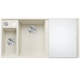 Silgranitinė plautuvė AXIA III 6 S LI SILG Balta Z.GL InFino M.AF su stikline lentele ir nuvarvėjimo indu