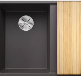 Silgranitinė plautuvė AXIA III 6 S LI SILG PDUR Pilka Z.ES InFino M.AF su medine lentele ir nuvarvėjimo indu