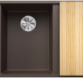 Silgranitinė plautuvė AXIA III 6 S LI SILG PDUR Ruda Z.ES InFino M.AF su medine lentele ir nuvarvėjimo indu