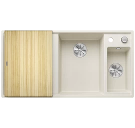 Silgranitinė plautuvė AXIA III 6 S RE SILG Balta Z.ES InFino M.AF su medine lentele ir nuvarvėjimo indu