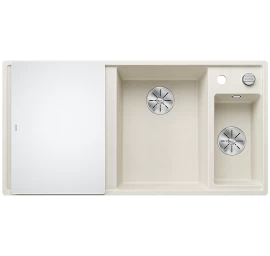 Silgranitinė plautuvė AXIA III 6 S RE SILG Balta Z.GL InFino M.AF su stikline lentele ir nuvarvėjimo indu