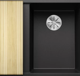 Silgranitinė plautuvė AXIA III 6 S RE SILG PDUR Antracitas Z.ES InFino M.AF su medine lentele ir nuvarvėjimo indu