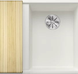 Silgranitinė plautuvė AXIA III 6 S RE SILG PDUR Balta Z.ES InFino M.AF su medine lentele ir nuvarvėjimo indu