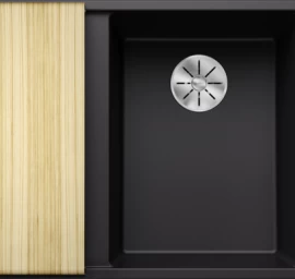 Silgranitinė plautuvė AXIA III 6 S RE SILG PDUR Juoda Z.ES InFino M.AF su medine lentele ir nuvarvėjimo indu