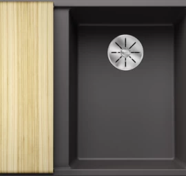 Silgranitinė plautuvė AXIA III 6 S RE SILG PDUR Pilka Z.ES InFino M.AF su medine lentele ir nuvarvėjimo indu