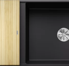 Silgranitinė plautuvė AXIA III XL 6 S-F SILG PDUR Juoda Z.ES InFino M.AF su medine lentele