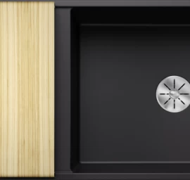 Silgranitinė plautuvė AXIA III XL 6 S SILG PDUR Juoda Z.ES InFino M.AF su medine lentele