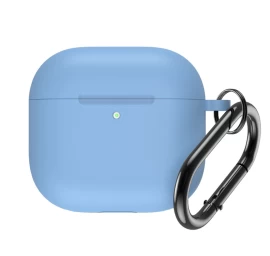 Silikoninis Dėklas airpods 4 Su Karabinu - šviesiai Mėlynas