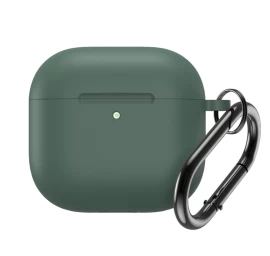 Silikoninis Dėklas airpods 4 Su Karabinu - žalias
