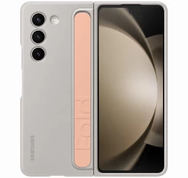 Silikoninis Dėklas samsung Galaxy Z Fold 5 Su Stovu Ir Dirželiu, Smėlio Spalvos