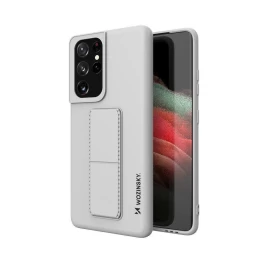 Silikoninis Dėklas Su Stovu Samsung Galaxy S21 Ultra 5g Kickstand Case Pilkas