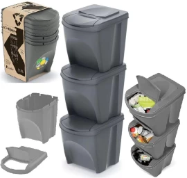 šiukšliadėžė 25 L Sortibox Rinkinys 3 Vnt. Pilkas Akmuo