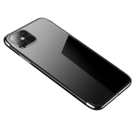 Skaidrios Spalvos Gelinis Dėklas Su Metaliniu Apvadu Samsung Galaxy S21+ 5g (s21 Plus 5g) Juodas