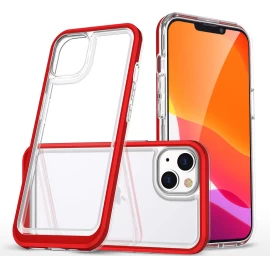 Skaidrus 3-in-1 Dėklas Iphone 13 Mini Su Raudonu Rėmelio Gelio Dangteliu