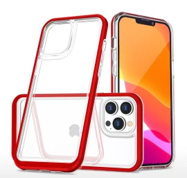 Skaidrus 3-in-1 Dėklas iphone 13 Pro Su Raudonu Gelio Rėmelio Dangteliu