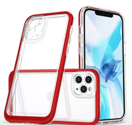 Skaidrus 3in1 Dėklas iphone 11 Pro Max Gelinis Dėklas Su Rėmeliu Raudonas