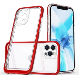 Skaidrus 3in1 Dėklas Iphone 12 Pro Gelinis Dėklas Su Rėmeliu Raudonos Spalvos
