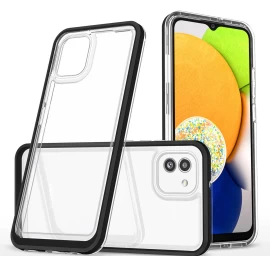 Skaidrus 3in1 Dėklas Samsung Galaxy A03 Silikoninis Dangtelis Su Rėmeliu Juodas