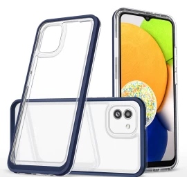 Skaidrus 3in1 Dėklas Samsung Galaxy A03 Silikoninis Dangtelis Su Rėmeliu Mėlynas