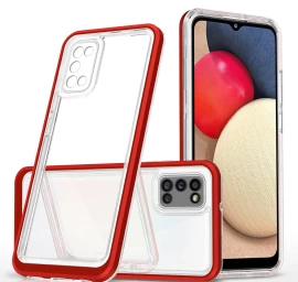 Skaidrus 3in1 Dėklas Samsung Galaxy A03s (166) Gelinis Bamperis Raudonas