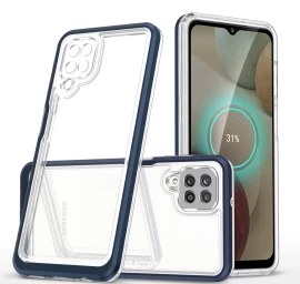 Skaidrus 3in1 Dėklas Samsung Galaxy A12 5g Gelinis Dėklas Su Mėlynu Rėmeliu