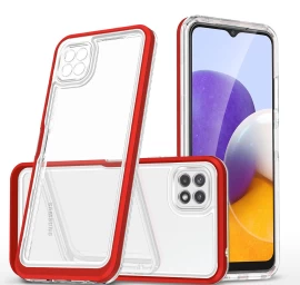 Skaidrus 3in1 Dėklas Samsung Galaxy A22 5g Gelinis Dangtelis Su Rėmeliu Raudonas