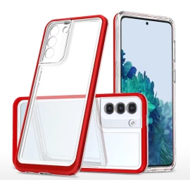 Skaidrus 3in1 Dėklas Samsung Galaxy S23, Silikoninis Dangtelis Su Raudonu Rėmeliu