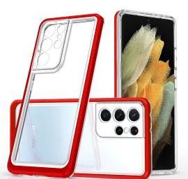 Skaidrus 3in1 Dėklas samsung Galaxy S23 Ultra Silikoninis Dangtelis Su Raudonu Rėmeliu
