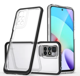 Skaidrus 3in1 Dėklas Xiaomi Redmi 10 Gelinis Dėklas Su Rėmeliu Juodas