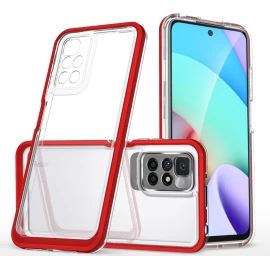 Skaidrus 3in1 Dėklas Xiaomi Redmi 10 Gelinis Dėklas Su Rėmeliu Raudonos Spalvos