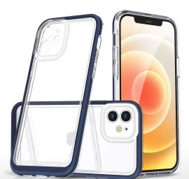 Skaidrus 3in1 Iphone 12 Gelinis Dėklas Su Mėlynu Rėmeliu