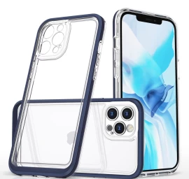Skaidrus 3in1 Iphone 12 Pro Gelinis Dėklas Su Mėlynu Rėmeliu