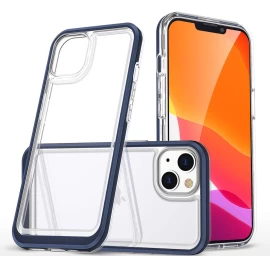 Skaidrus 3in1 Iphone 14 Plus Silikoninis Dėklas Su Rėmeliu, Mėlynas